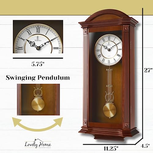Pendulum Wall Clock, Large Hanging Wooden Grandfather Wall Clock, Quiet