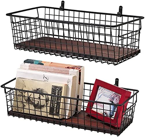 SheeChung [Extra Large Wall Storage Basket, Metal Hanging Basket, Black