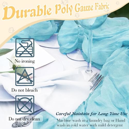 Baby Blue Cheesecloth Table Runner 2 Pack 35" Boho Gauze Cheese Cloth 120 inches Long Rustic Sheer Fabric Bulk for Baby Shower Wedding Bridal Birthday Party Table Decorations