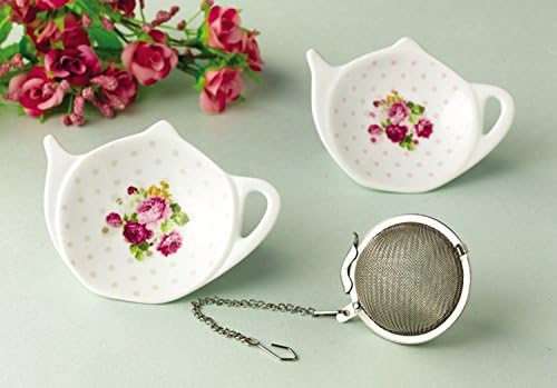 White Porcelain Ceramic Set with Flower Trim Teapot-Shaped Tea Bag Holder Tea Bag Coasters, Spoon Rests; Classic Tea Saucer Seasoning Dish Set (XQX)