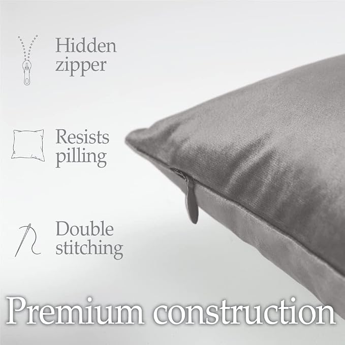 lalaLOOM Velvet Throw Pillow Covers, Set of 2, 20x20 Dark Gray
