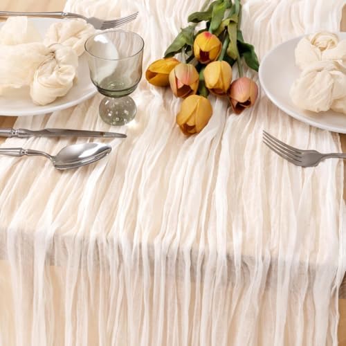 8 Pack Ivory White Cheesecloth Table Runner Rustic Gauze Centerpiece