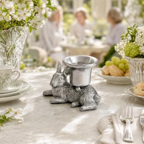 Arthur Court Aluminum Bunny Candle Holder - Elegant Taper Candlestick for Easter Decor - 2.25 inch Tall x 3.5 inch Wide