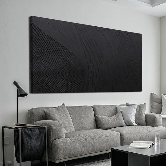 Canvas Wall Art Decor Modern Textured Wall Art Decor Canvas Art Wall Decor Black Silence Wall Painting Decorations Artwork Wall Art Prints for Room Living Room Bedroom Office Decor 24"X48"