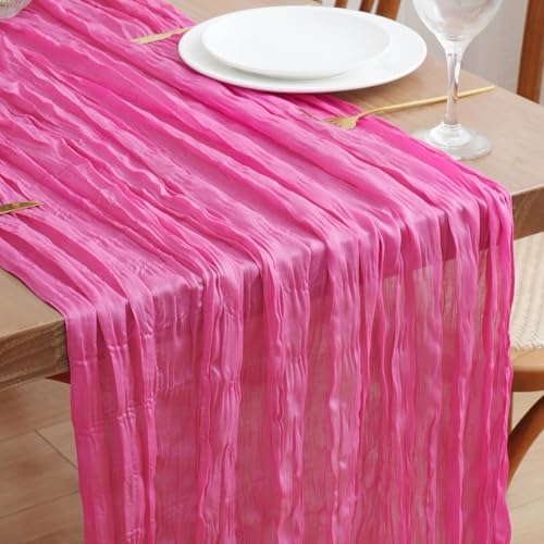 Asee'm Hot Pink Cheesecloth Table Runner Fall Boho 10FT Gauze Party Decor
