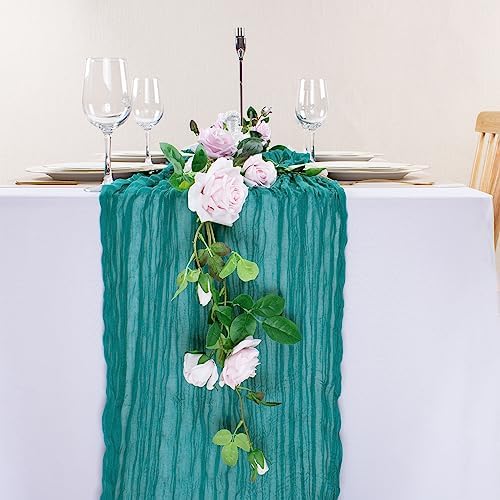 Teal Cheesecloth Table Runner 10FT Gauze Table Runners 120 Inch Boho Rustic Sheer Cheese Cloth Table Decorations for Wedding Birthday Party Home Decor