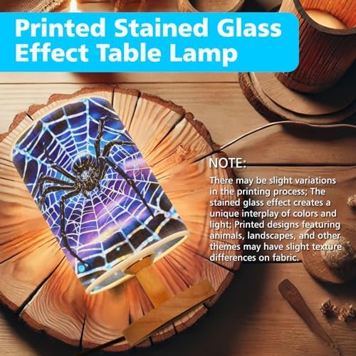 Spider Table Lamp LED 3-Color Pressed Bedside, Spider Shade Lamp with Wood Base for Bedroom Living Room Desk Office TL01