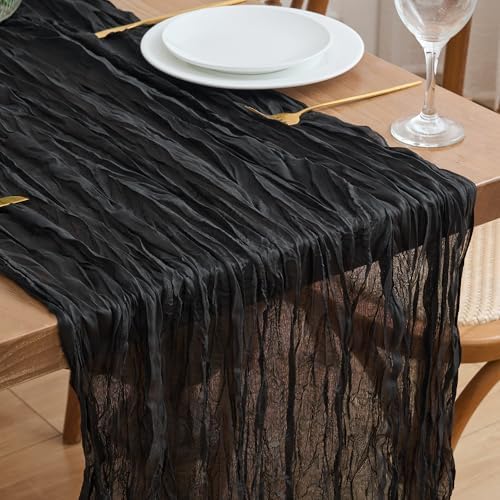 Asee'm Black Cheesecloth Table Runner Halloween 10FT Fall Boho Gauze Sheer