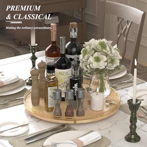 AMH 18-Inch Rustic Lazy Susan with Solid Oak Base and Black Iron Rail