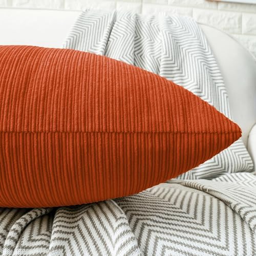 HWY 50 Burnt Orange Chenille Throw Pillow Covers 12x20 Inch Buttons