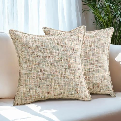 HAUSSY Pack of 2 Chenille Tweed Throw Pillow Covers 20x20 Inch, Colorful
