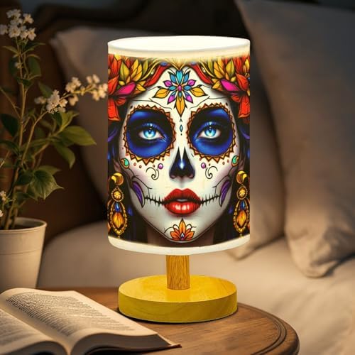 Sugar Girl Table Lamp LED 3-Color Pressed Bedside, Sugar Girl Shade Lamp with Wood Base for Bedroom Living Room Desk Office TL01