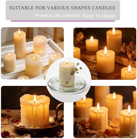 Clear Glass Candle Holder，4" Glass Coaster Holder ，Small Round Candle Plate for Pillar Candle（2 Pack）