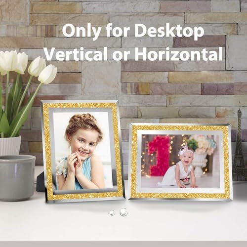 HIKWADERY 4x6 Picture Frames Gold - Set of 4, Sparkle Real Glass 4 by 6 Photo Frame with Silver Mirrored Edge, for Tabletop Display, Wedding Birthday Mothers Day Gifts (4 x 6, Glitter Gold)