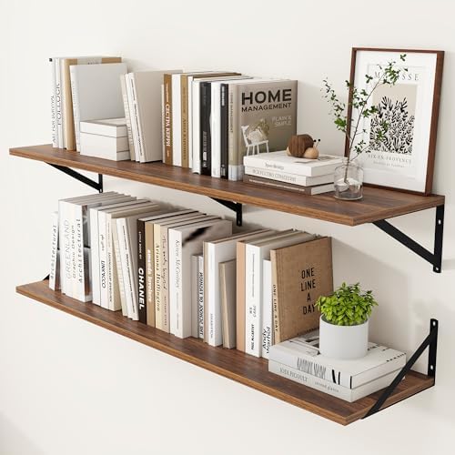 Heimlove 48W x 12D Deep Floating Shelves Set of 2 Walnut