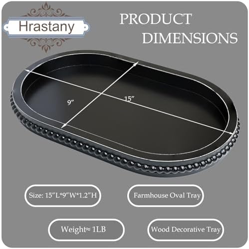 Hrastany Black Oval Wood Decorative Ottoman Tray for Coffee Table