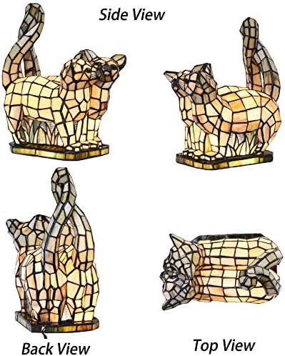 Bieye L10771 Cats in Love Tiffany Style Stained Glass Accent Table Lamp Night Light for Home Decoration (Two Cats, Yellow)