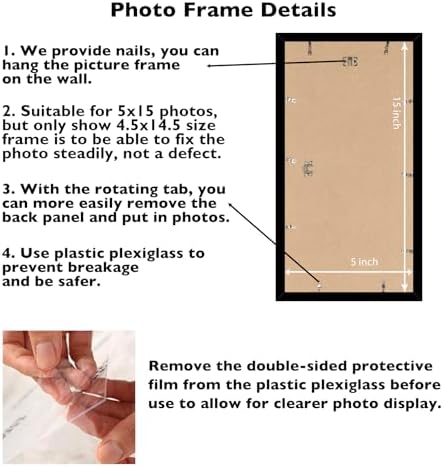 JCJMY 5x15 Black Picture Frame Set of 6, Horizontal and Vertical Formats for Wall Hanging, 5 x 15 Wall Gallery Poster Photo Frames with Shatter Resistant Plexiglass, 6 Pack, Black