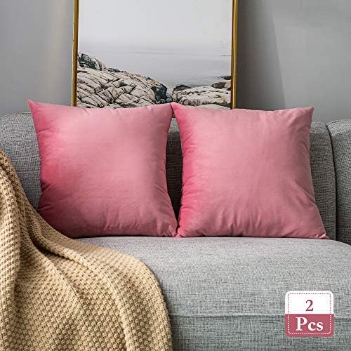 Stellhome Pack of 2 Velvet Pillow Covers Square Decorative Cushion Covers for Bed Couch Sofa Bench, 20 x 20 inch (50 x 50 cm), Hot Pink