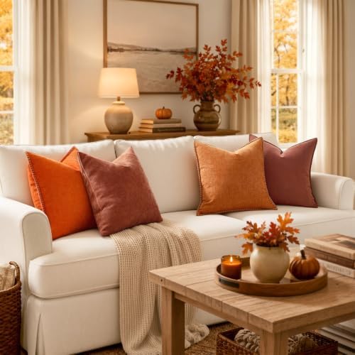 MIULEE Pack of 2 Fall Rust Euro Shams Chenille Pillow Covers 22x22 Inch