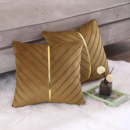 Velvet Throw Pillow Covers 22x22 inch Pack of 2 Gold Decor Brown