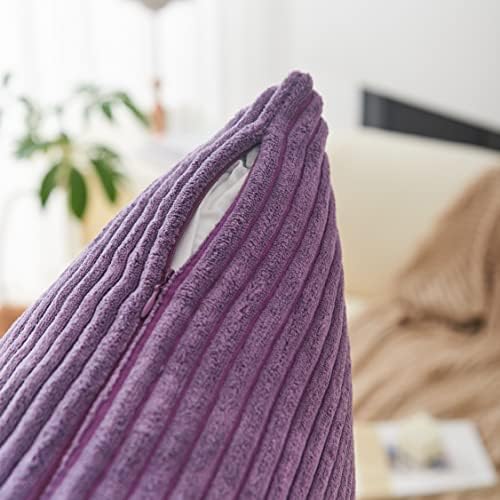 Home Brilliant Purple Throw Pillow Covers 12x20 Set of 2 Striped Velvet Corduroy Oblong Pillow Accent Lumbar Pillow Cover for Car Office Living Room, 12 x 20 inch, Eggplant