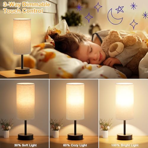 Dicoool Bedside Table Lamp for Bedroom - 3-Way Dimmable Touch Lamp, USB A+C