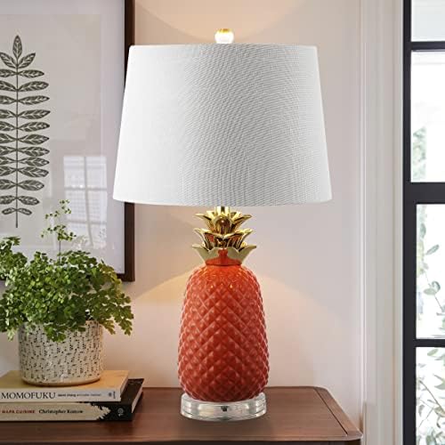 JONATHAN Y Pineapple Ceramic Table Lamp Bedside Nightstand 23", Orange/Gold