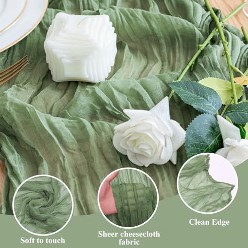 Wokceer Cheesecloth Table Runner Sage Green 10FT Boho Gauze, 6 Pack