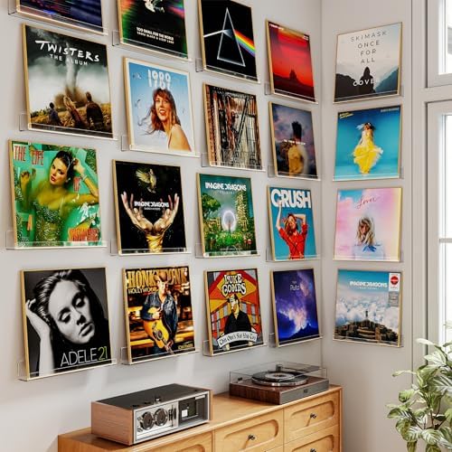 Laurensory Vinyl Record Wall Mount Shelves, 12 inch Vinyl Holder, 20 Pack