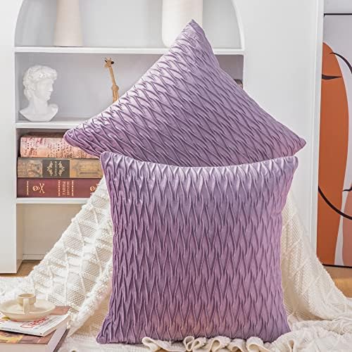 MADIZZ Set of 2 Super Soft Velvet Decorative Throw Pillow Covers 18x18 inch Violet Square with Texture Luxury Style Cushion Case Pillow Shell for Sofa Bedroom
