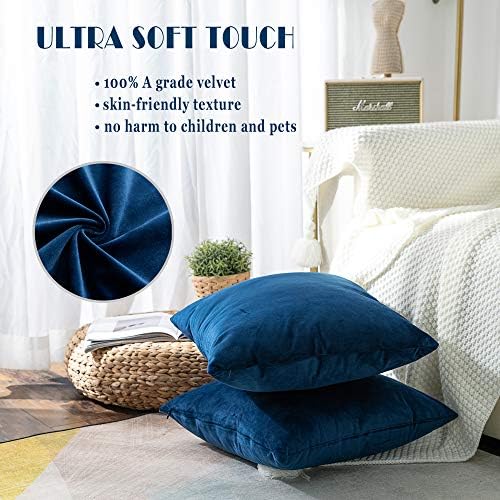 Stellhome Soft Velvet Throw Pillow Covers Square Decorative Cushion Covers for Bed Couch Sofa Bench, 16 x 16 inch (40 x 40 cm), Navy Blue, Pack of 2