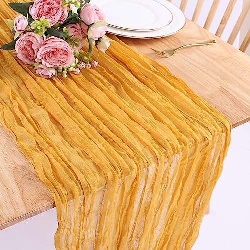 Yellow Cheesecloth Table Runner Gauze Table Runner 10FT Boho Rustic Sheer Cheesecloth Runner Bulk 120 Inch for Wedding Bridal Shower Birthday Party Table Decorations