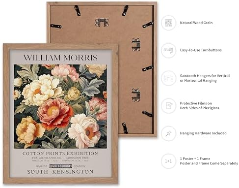 Poster Master William Morris Poster - Peony Print - Botanical Art - Flower Art - Exhibition Artwork - Animal Creation - Floral Piece - Aesthetic Illustration - Colorful Office or Bedroom Decor - 16x20 Beige Framed