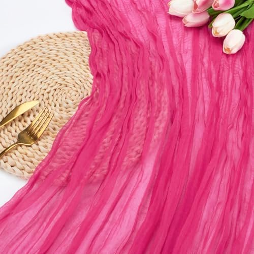 FEXIA 3Pcs Hot Pink Cheesecloth Table Runner Wedding Baby Shower Home Decor
