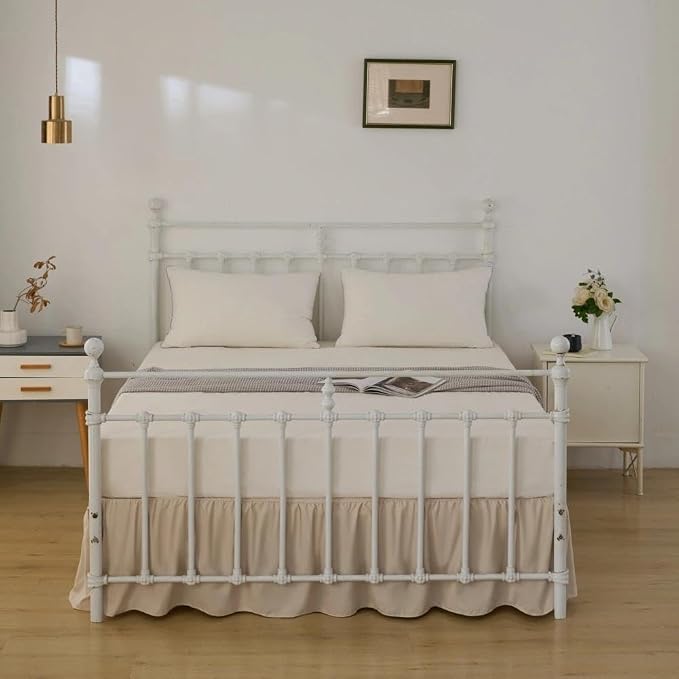 Bed Skirt, Full Size Ruffled Bed Skirts with Split Corners | 18 Inch Drop Dust Ruffle Bed Skirt with Platform, Full -18 Inch, Beige