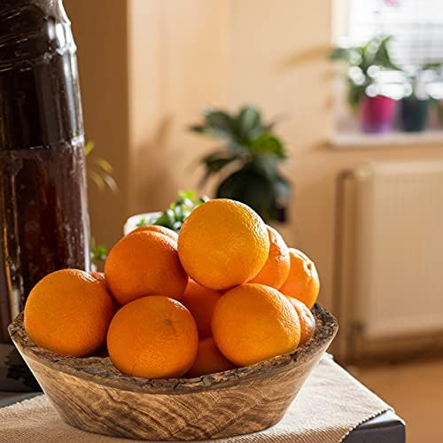 Natural Wooden Tray, Serving Bowl for Salad, Veggies and Fruits, Large Deep Tray for Family, Party (Bark Edge Wavy Divided Bowl)