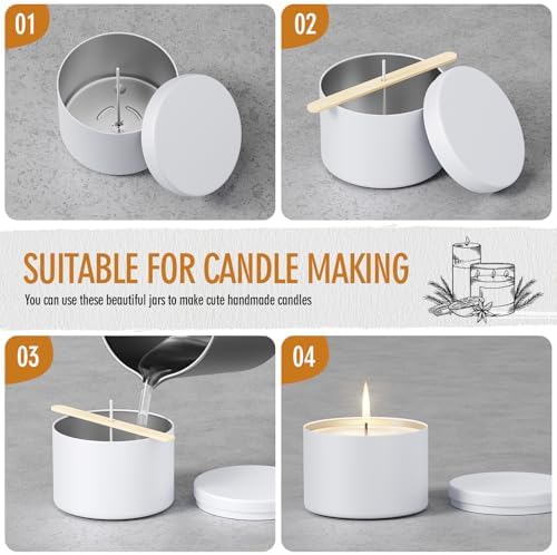 Empty Candles Tins 4 oz Candle Jars 24 pcs Candle Containers for Candle Making with Lid (White-4oz)