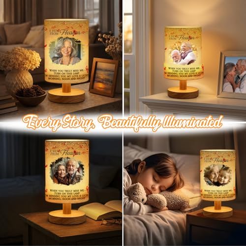Personalized Memorial Gifts Lamp - Custom Photo Remembrance Gift for Loss, in Memory of Loved One Gifts, Comforting Sympathy Light for Home Decor, Warm Glow Wooden Base Table Lamp