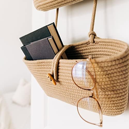 OrganiHaus Over the Door Organizer, Woven Rope Hanging Baskets, 3-Tier