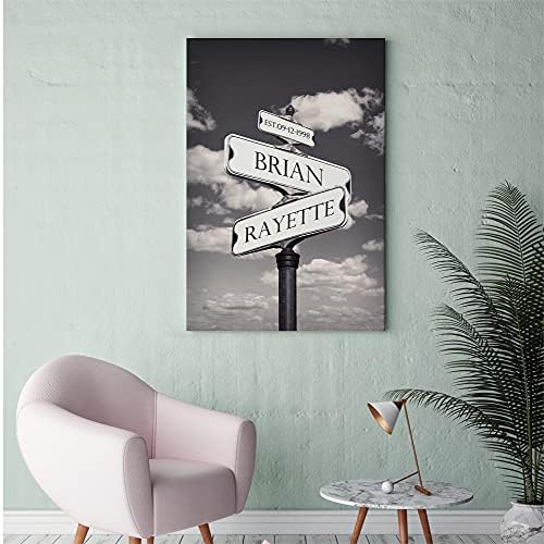 A&T ARTWORK Street Sign Black and White Canvas Prints Gift Your Names,the Date and romantic verses or write your own message Gift for Anniversary,Valentine's day,Wedding. 24X36 inches