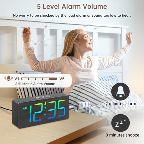DreamSky Wooden Digital Alarm Clock for Bedroom, Living Room Desk