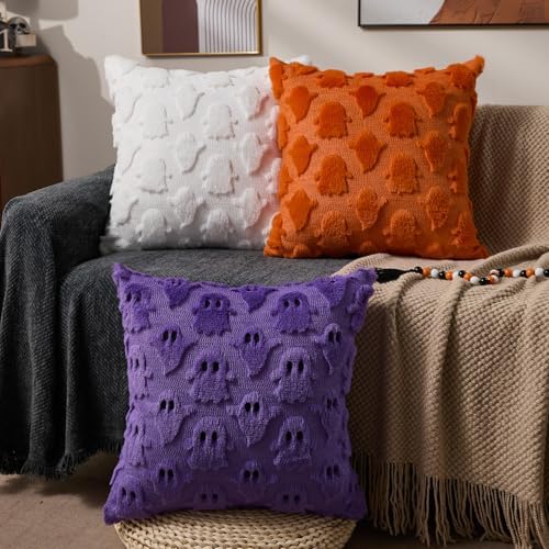 DFXSZ Halloween Pillow Covers 20x20 inch 2Pcs Purple Ghost Halloween Decor