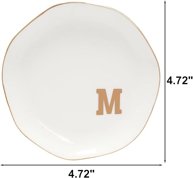 Ceramic Jewelry Tray Initial Ring Dish Personalized M-Monogrammed Engagement Wedding Gifts,Decorative Jewelry Holder for Birthday Mother's Day Christmas for Women, Ceramic White 4.5" (M)