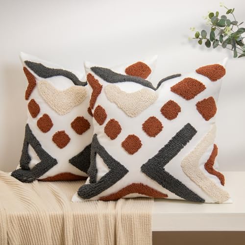 lifein Boho Pillow Covers 18x18 Set of 2 Boho Tufted Throw Pillow Covers Aesthetic Decorative Cushion Covers Farmhouse Pillow Case for Couch Sofa Bed Living Room,Home Decor