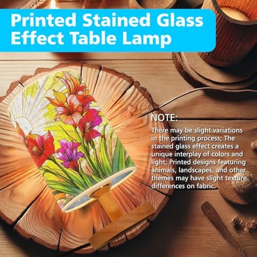 Gladiola Flower Table Lamp LED 3-Color Pressed Bedside, Gladiola Flower Shade Lamp with Wood Base for Bedroom Living Room Desk Office TL01
