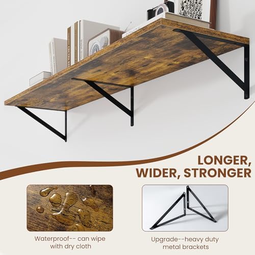 Heimlove 44W x 12D Deep Floating Shelves Set of 2 Rustic Brown