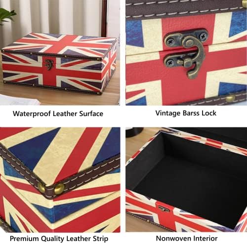 Vintage Union Jack Flag Treasure Box - Wooden Storage Decorative Box with Lid, Durable Trinket Jewelry Memento Keepsake Case, Gifts for Kids, Girls, Boys, Women, Home Decor (Small)