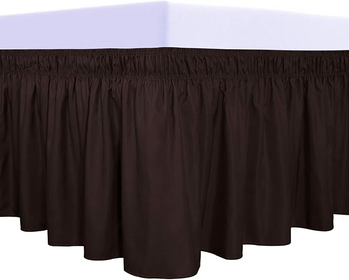 PureFit Wrap Around Ruffled Bed Skirt, Chocolate, Twin/Full - 18" Drop | Wrinkle Free Bedskirt Dust Ruffles, Easy to Put On Frame Cover with Adjustable Elastic Belt