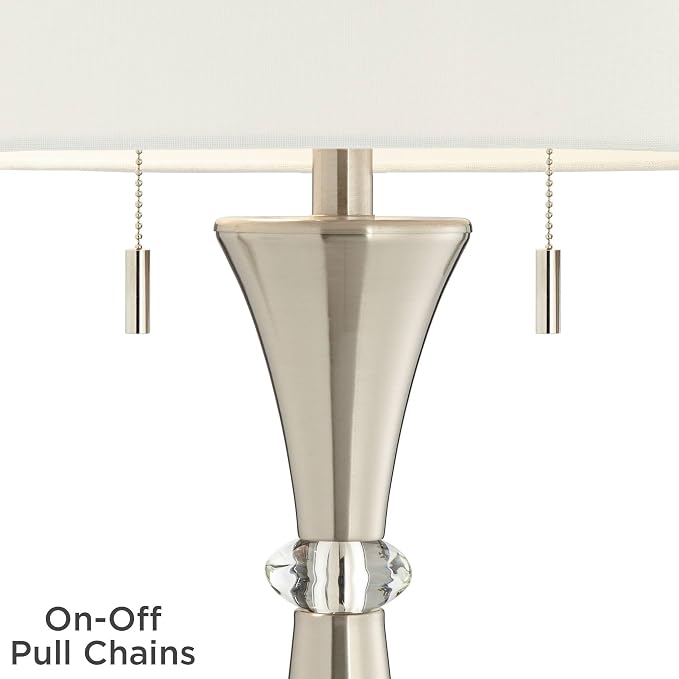 Rachel 28" Tall Table Lamps Set of 2 Silver Column Pull Chain Modern
